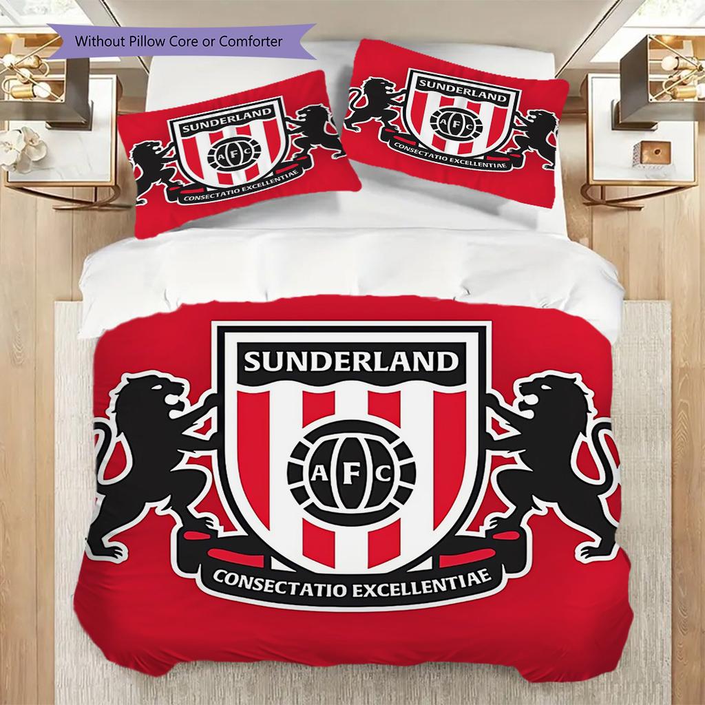 Biancheria da letto con evoluzione dello stemma del Sunderland Football Club (1 * copripiumino + 2 * federa, senza nucleo) Set biancheria da letto piatto 2D Morbido e confortevole