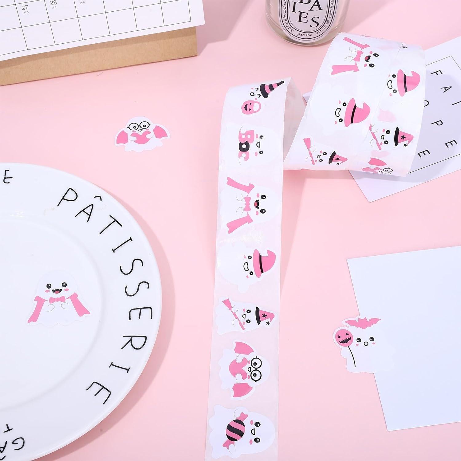 

500 наклеек/рулон, Украшения на Хэллоуин, Праздничные торжества, Круглые, Лазерные наклейки, Этикетки, Пломбировочные наклейки, Принадлежности для украшения вечеринок GG31 розовый