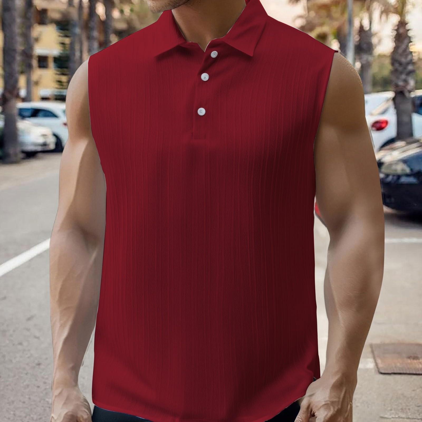 

Мужская однотонная повседневная рубашка с лацканами без рукавов XXL винный