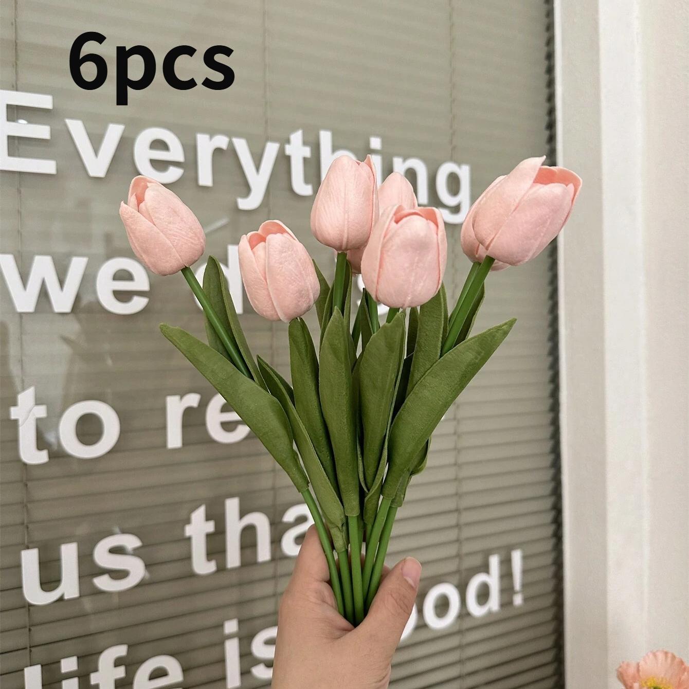 

Elegant Tulips in Transparent Vase, Durable Polyurethane Flowers for Weddings, Engagements, Home Decor, Party Decoration