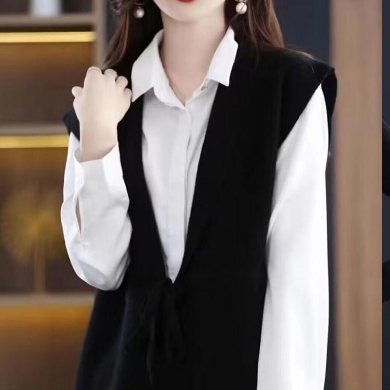 Vest vest women's autumn and winter new solid color V-neck cardigan sleeveless outer cardigan loose and versatile knitted women's vest