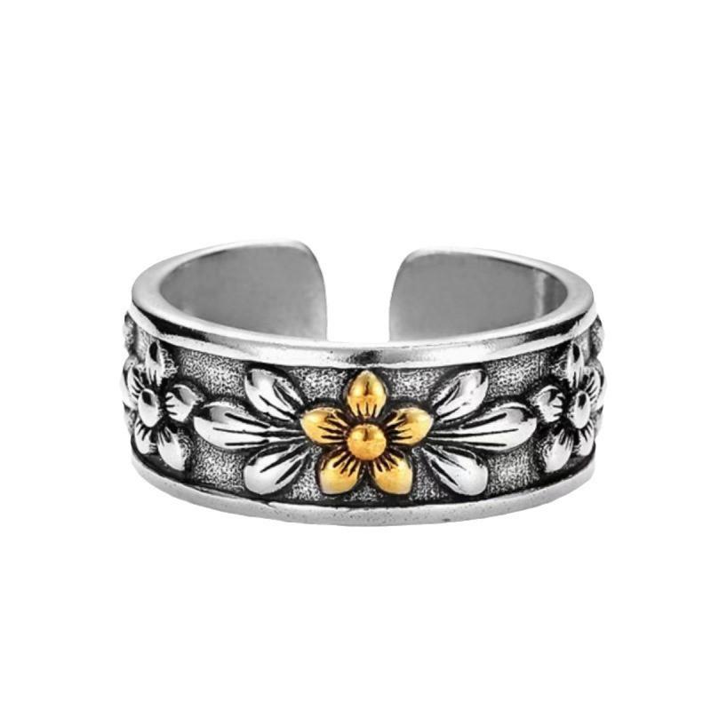 Vintage Floral Eye Of Horus Adjustable Ring Men Women Retro Geometric Copper Plated Finger