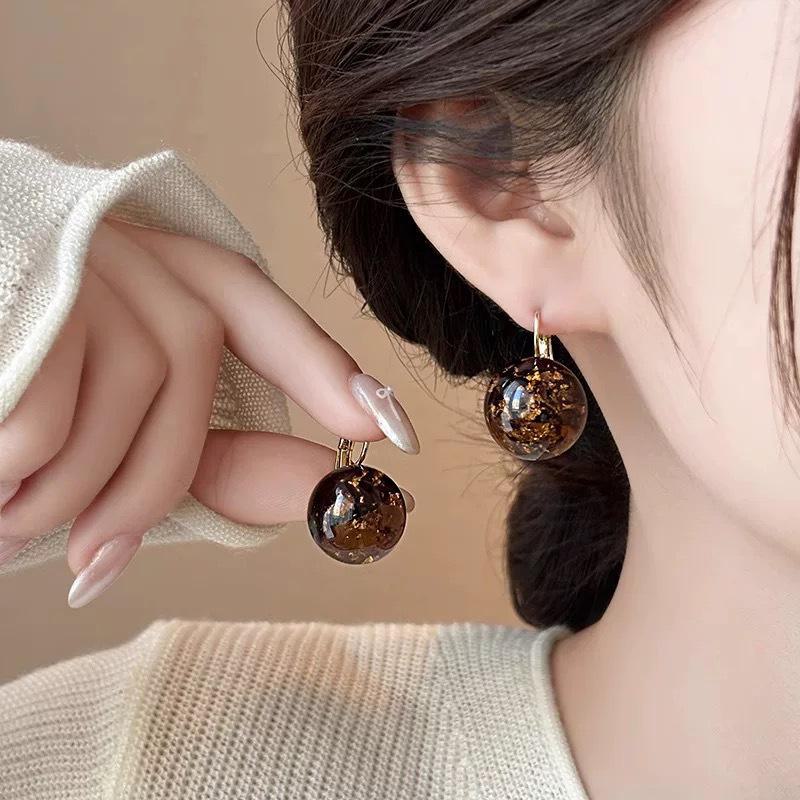Maillard Clear Coffee Gold Foil Earrings: Elegant, High-End Ear Buckles for Women