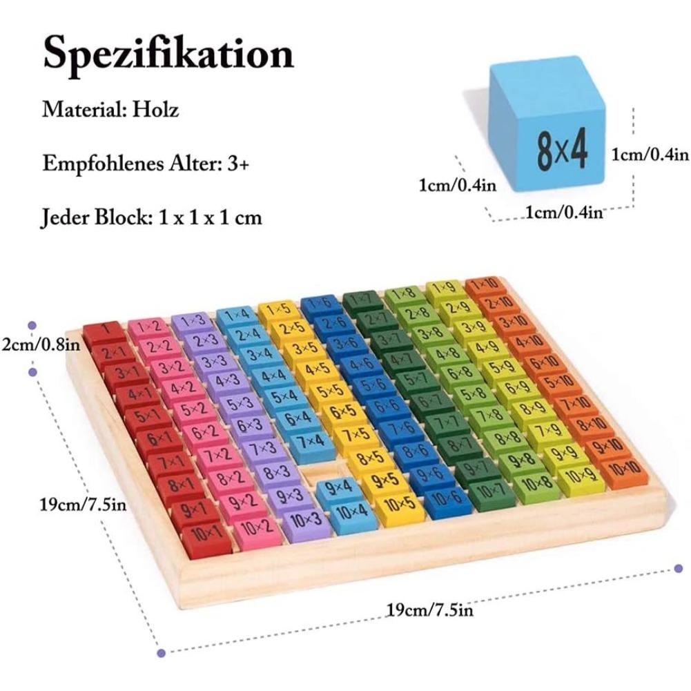 Zahlenlern-Rechenbrett aus Holz 1 x 1, Mathe-Lernspielzeug, bunte Holzspielzeugwürfe, Rechenbrett, Mathe-Lernspiele