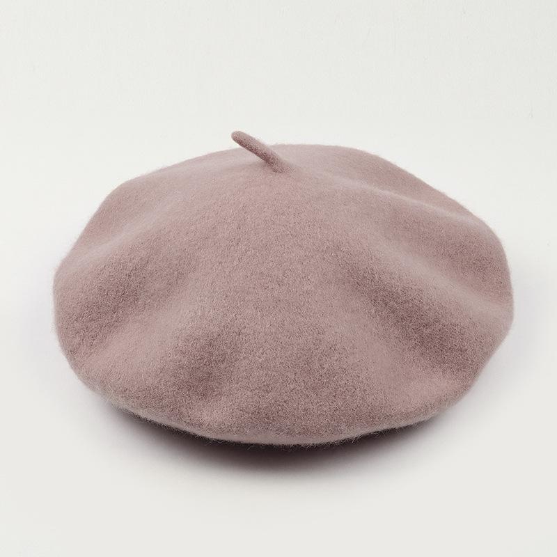 Dámský fialový vlněný baret: Klobouk se širokou krempou, Vintage britský, korejský a japonský styl pro podzim/zimu