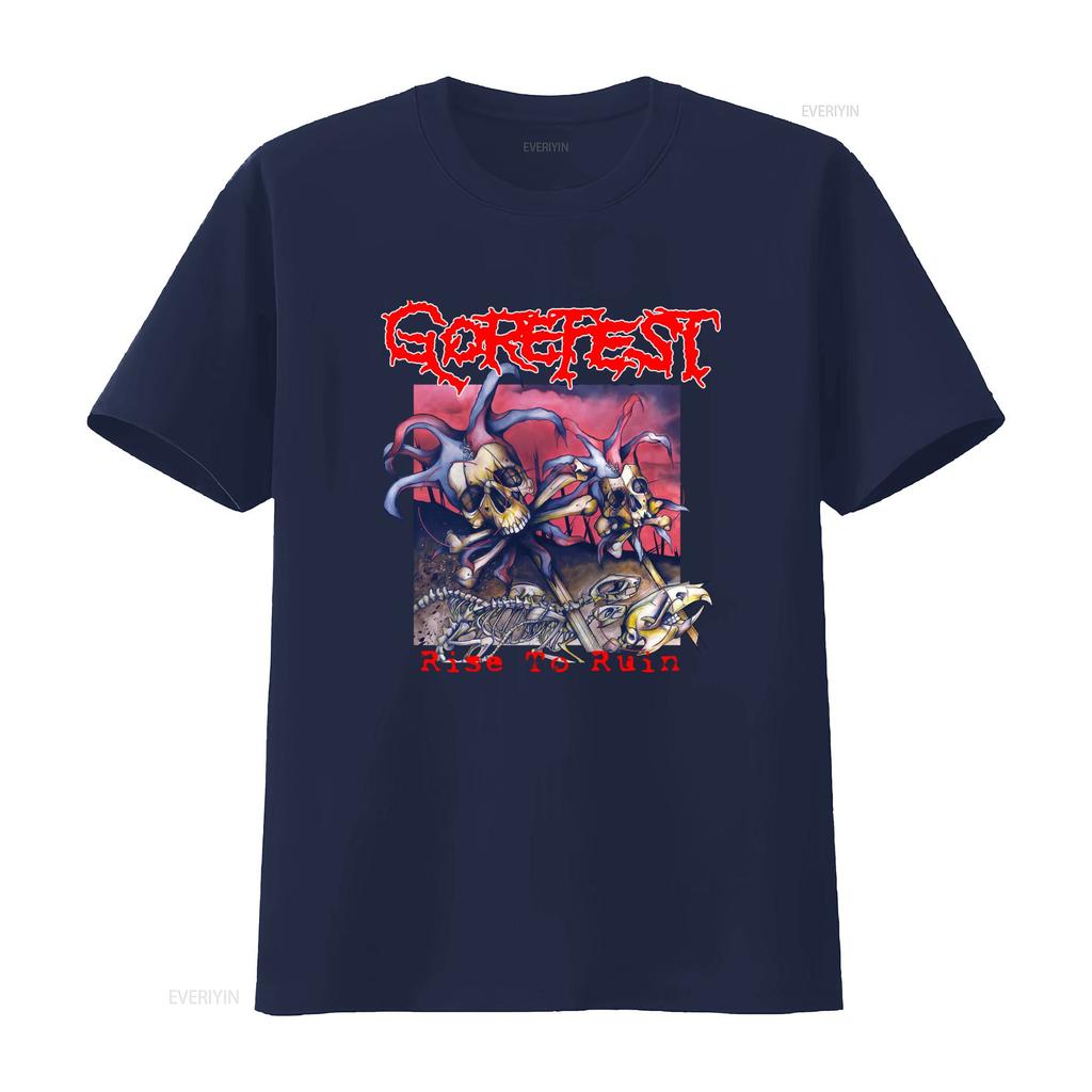 Gorefest Band Per Fan Maglietta Nera Cotone Tutte le Taglie Rise To Ruin Stampa Teschio Stile Rock vintage Lavata uomo Versatile