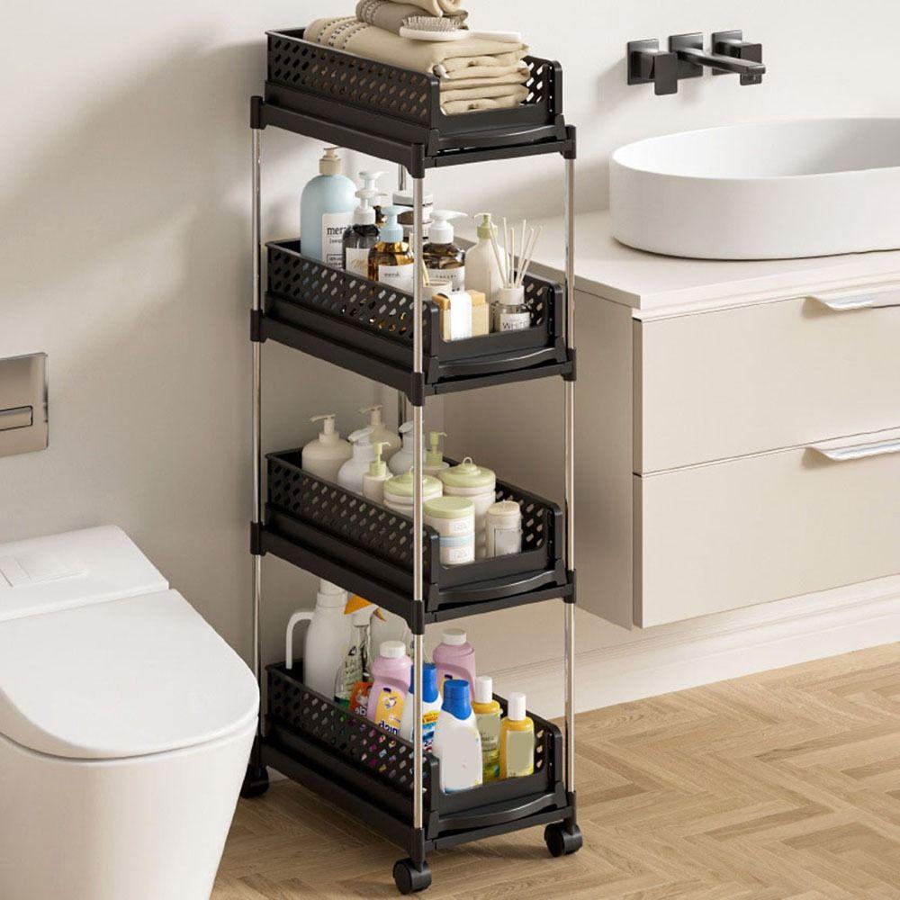 Plastic 2/3/4 Tiers Rolling Cart Space Saving Multi-Layer Storage Rack Bathroom