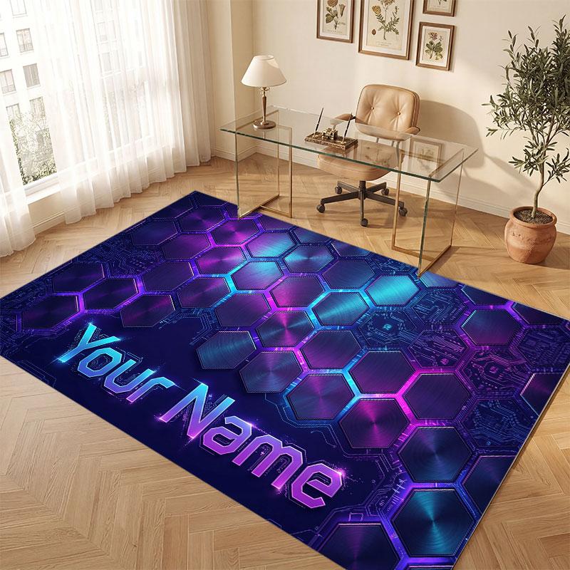 City Cyberpunk Theme Crystal Velvet Floor Rug Personalized Custom Name Text Warm Carpet Home Decoration