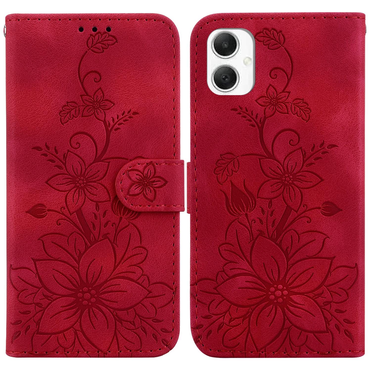 

For Samsung Galaxy A06 4G Case Lily Flower Imprint Leather Phone Cover with Stand D