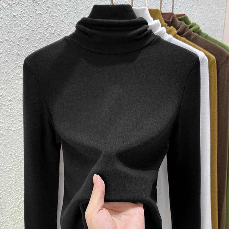 Pile collar bottoming shirt women's inner wear autumn and winter new slim-fitting high-neck warm and thin long-sleeved women's top