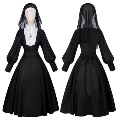 Női Felnőtt Apácaruha Fejdísszel Fekete Köntös Jelmez Halloween Cosplay Jelmezek