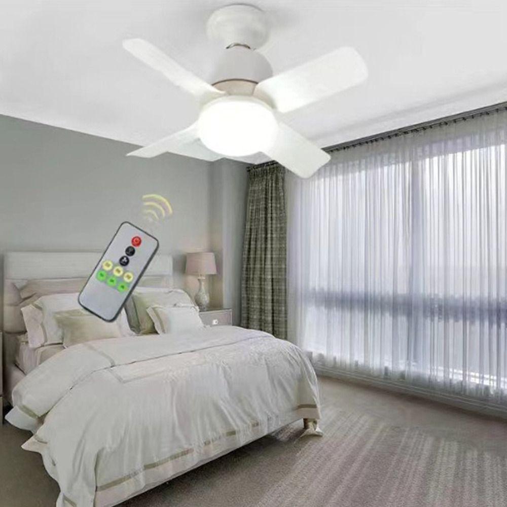 Dimmable E27 Socket Ceiling Fan with Lights Wireless Fans Lighting  Office Garage Restaurant