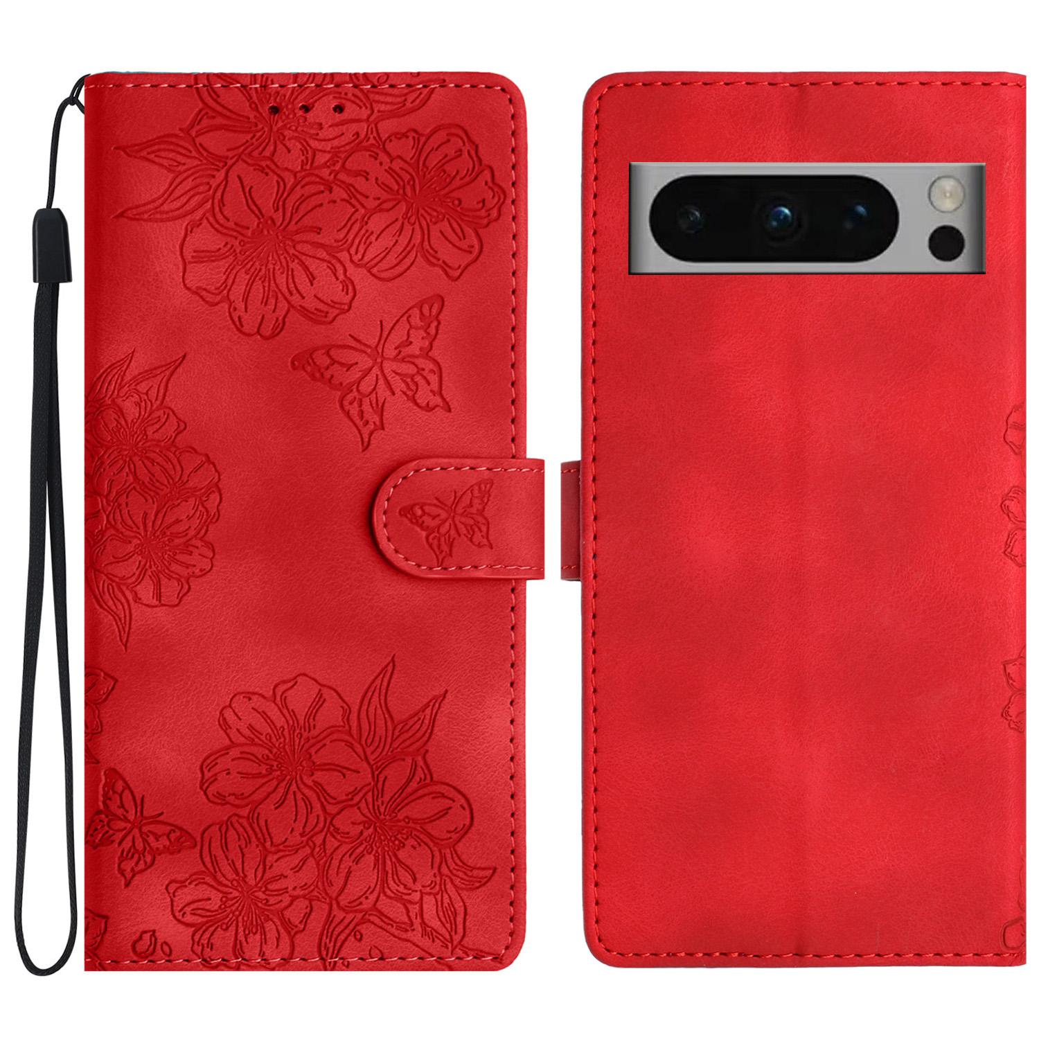 

For Google Pixel 8 Pro Case PU Leather Flip Protective Phone Cover Imprinted Butterfly Flowers B