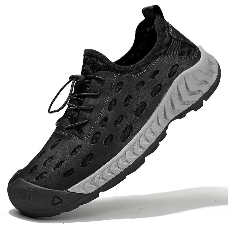 

Foreign trade explosion large size men s casual hole shoes 2025 new outdoor versatile breathable mesh men s shoes 46 чорний
