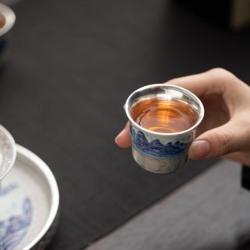 Master Zheng Wenqiang Gilded Silver Ceramic Gaiwan Tea Set