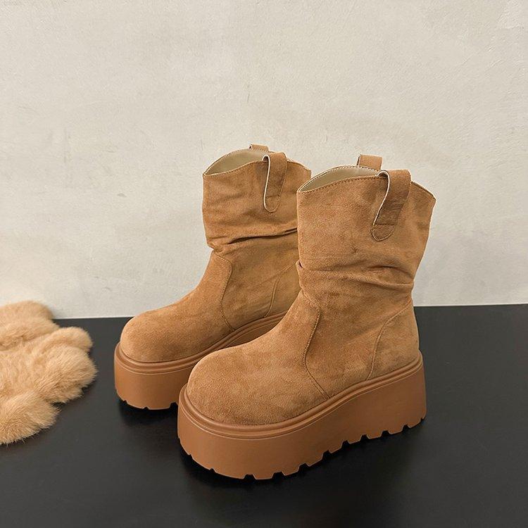 Thick-soled velvet snow boots keep warm and increase height medium boots women's Northeast 2025 winter new small large cotton short boots