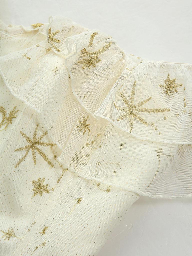 Rosegal Gothic Moon Star Gilding Embroidered Ruffles Lace Up Back Functional Corset