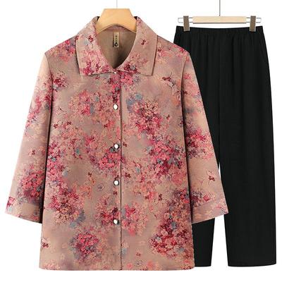 Seven-Sleeve Grandma Style Two-Piece Set: Summer Shirt and Pants for Middle-Aged & Elderly Women