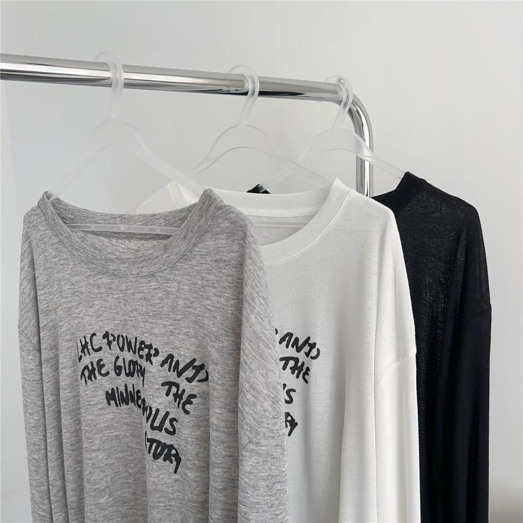 Korean Lazy Style Women's Off-Shoulder Letter Print Sun Protection Long-Sleeve T-Shirt