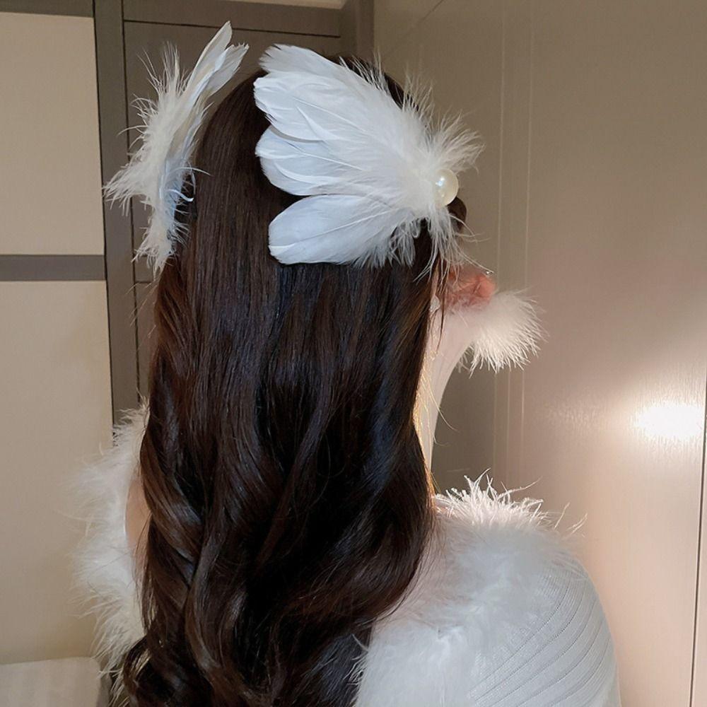 Headwear White Swan Hairpin Pearl Ballet Pearl Barrettes Fashion Feather Hair Clips Girls