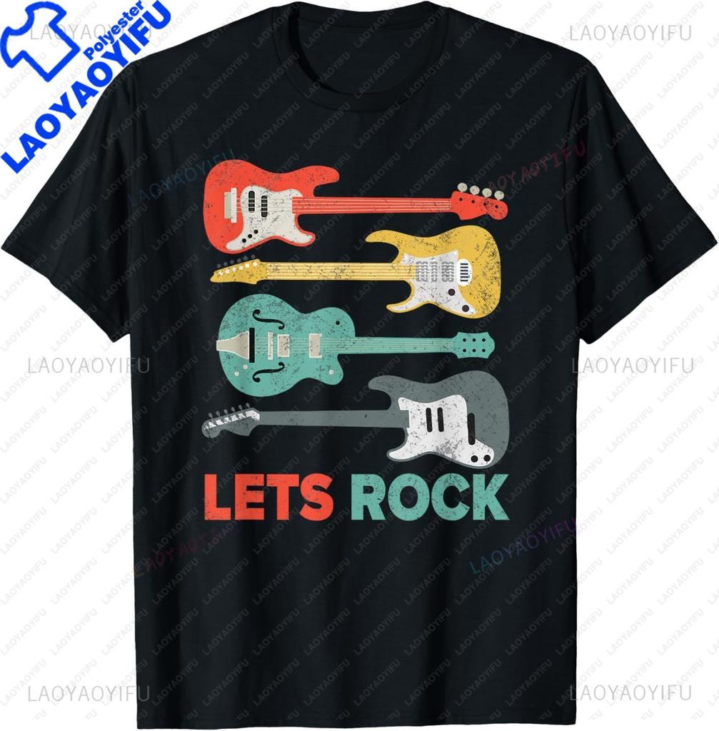 Lets Rock Electric Guitar Music Lover Band Guitarist Retro TShirt Unisex Summer Soft Tops Print Original Design Gifts Tshirts