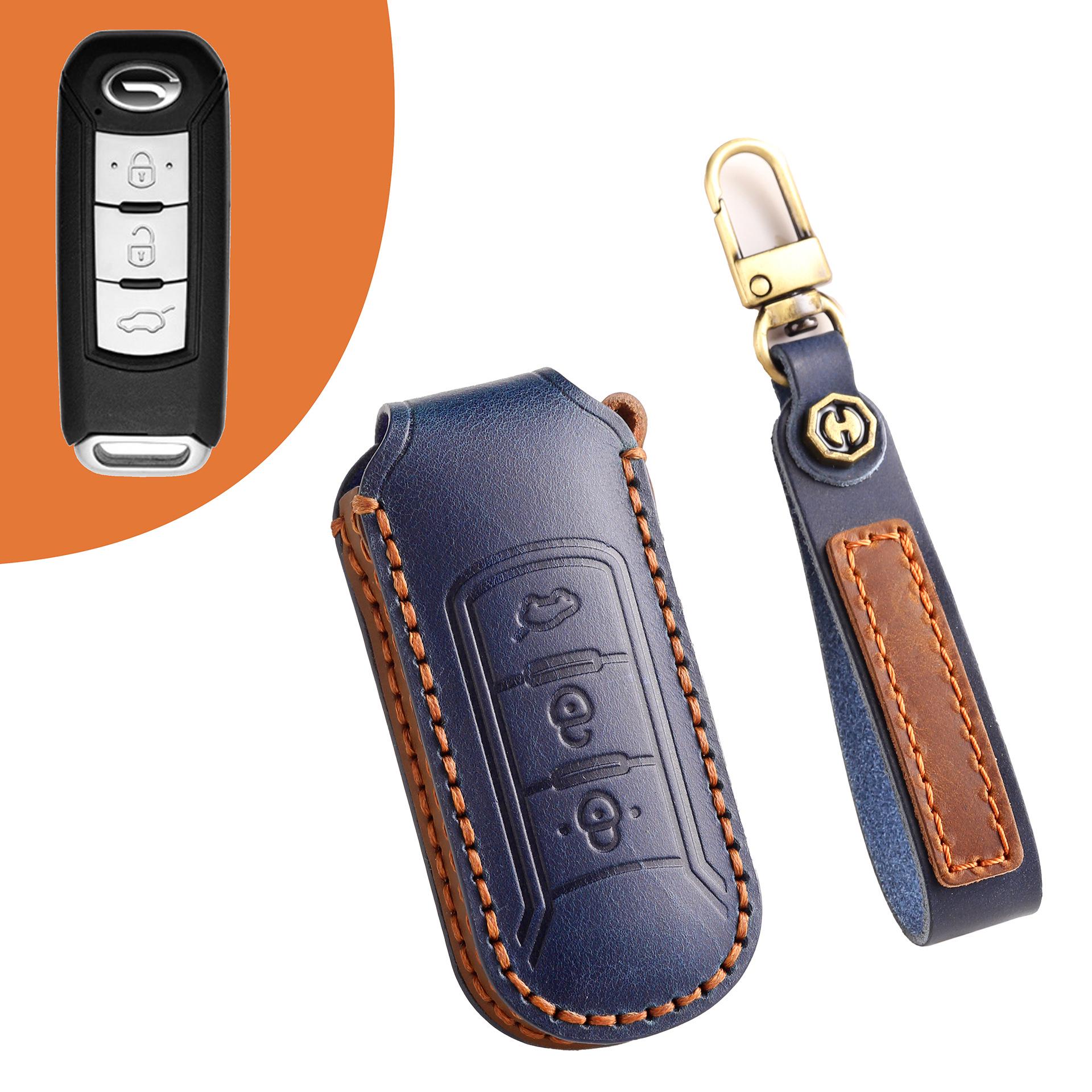 

Leather Key Cover for Trumpchi GS4/GA6/GS5 (2015-16) One-Button Start синий