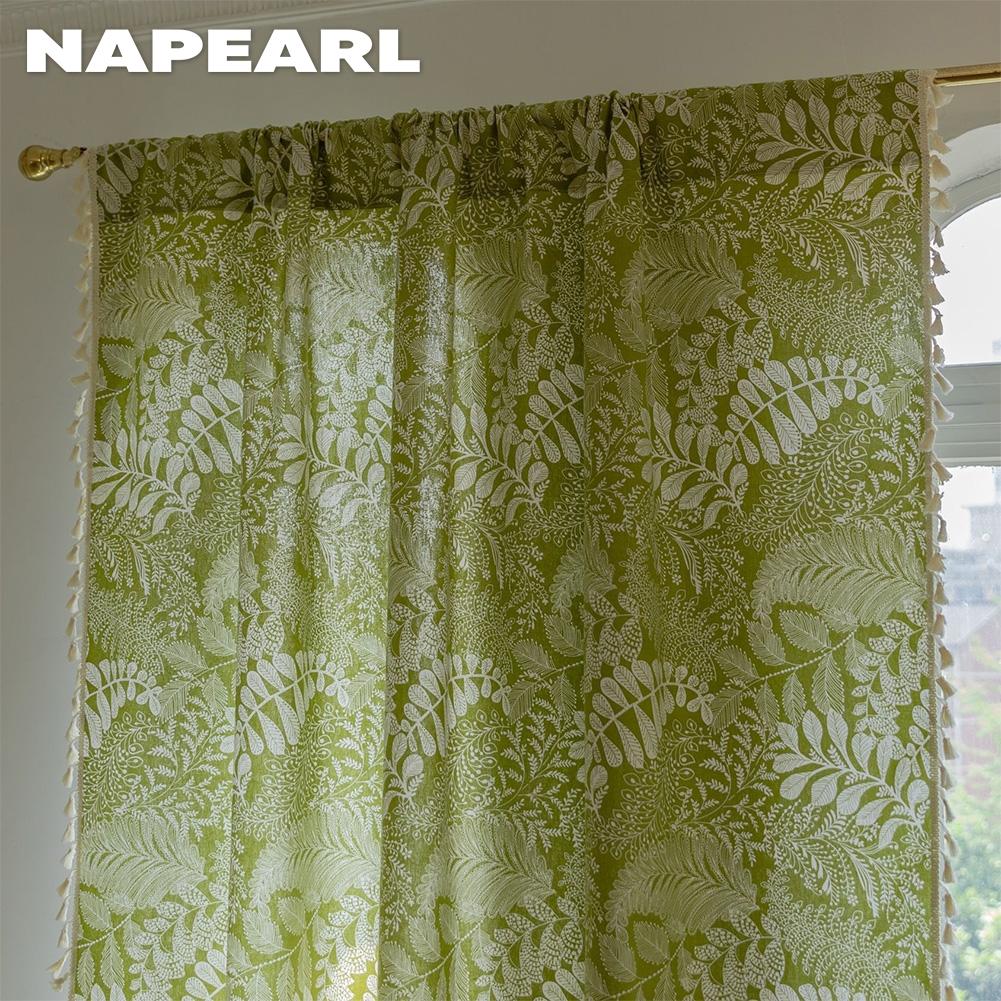 1PC NAPEARL Bohemian Retro Countryside Green Plant Pattern Półcieniące zasłony do małych okien balkonowych Home Decor