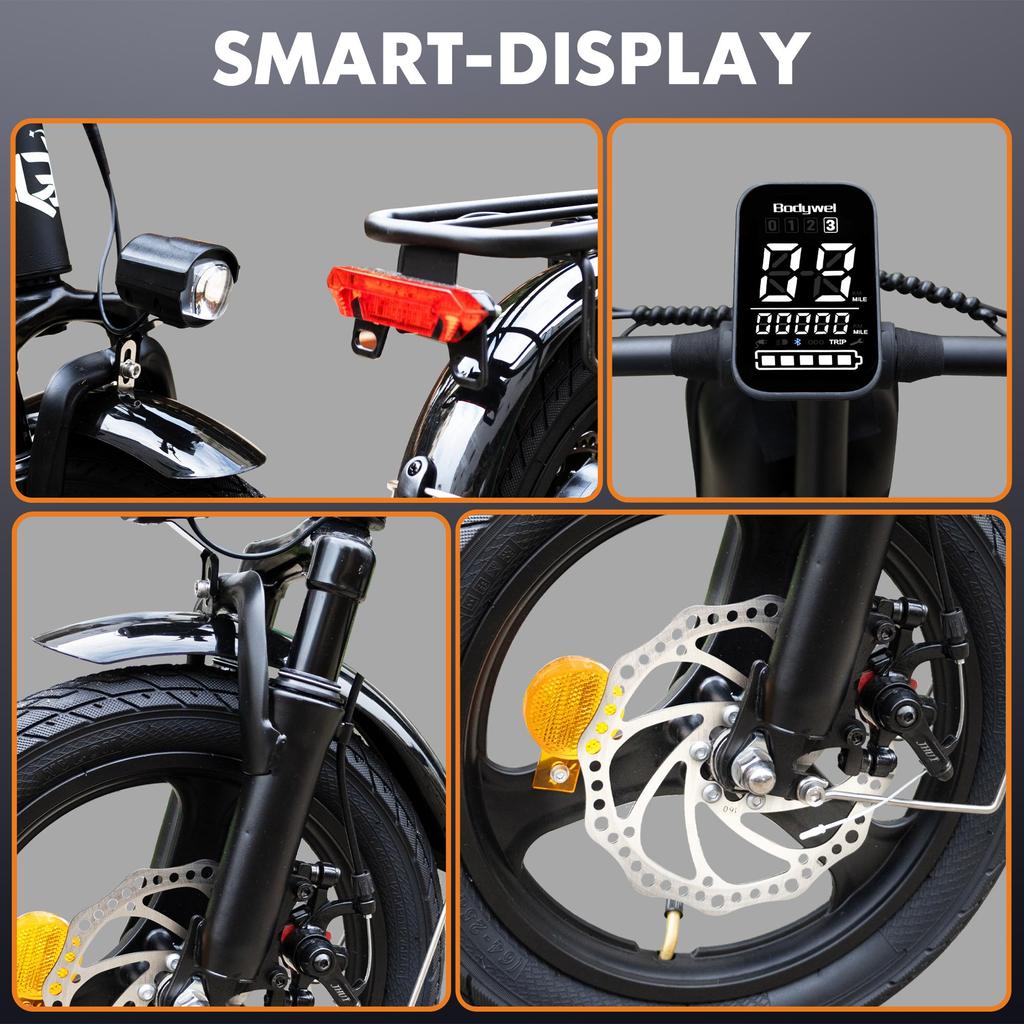 T16 Pro Bicicletta Elettrica Pieghevole 14" – Mini E-Bike da 360Wh con Controllo APP e Portapacchi Posteriore, Leggera e Portatile