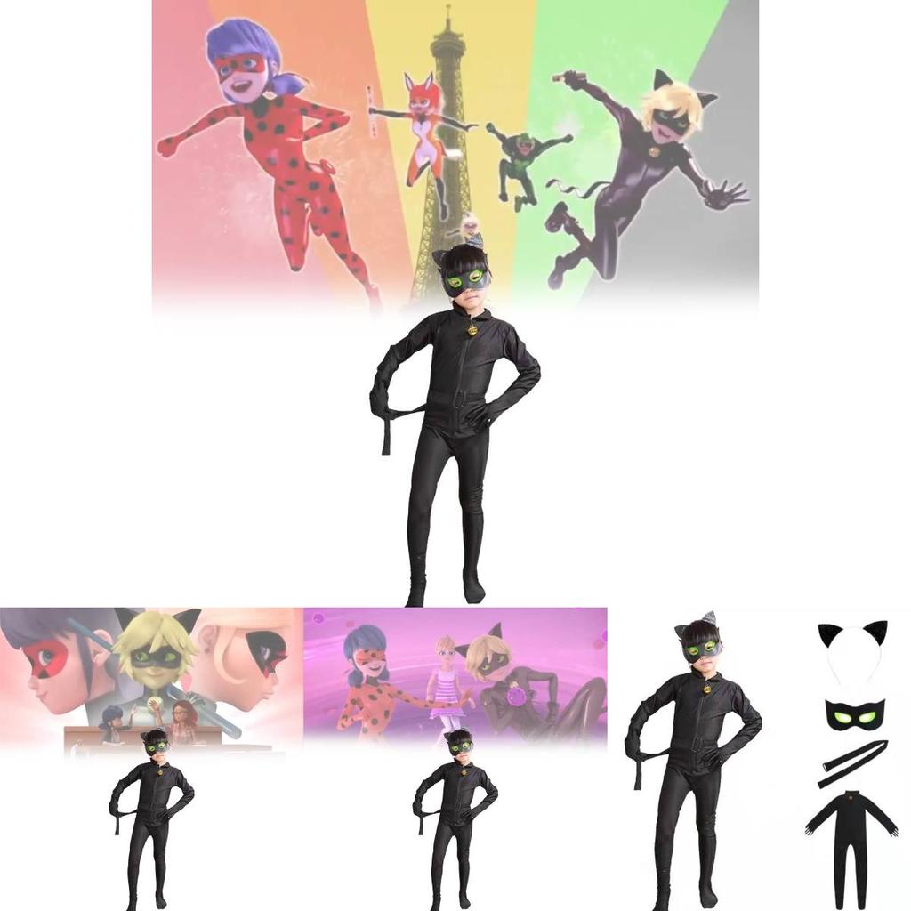 Miraculous Geschichten von Ladybug Cat Noir Kinderkostüm mit Elasthan für Anime-Rollenspiel