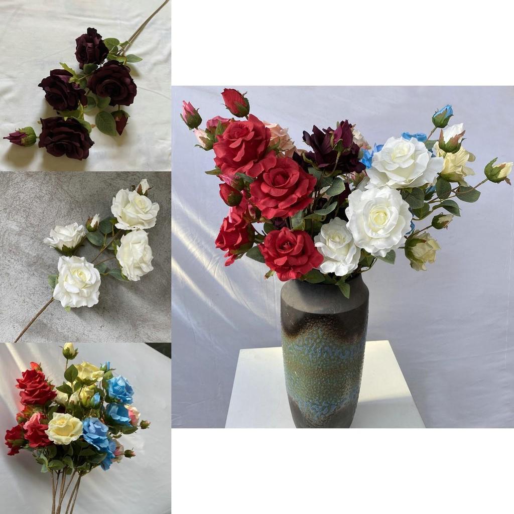 Realistic Faux Rose Flower Six Stem Silk Plant Home Office Decor Gift Idea