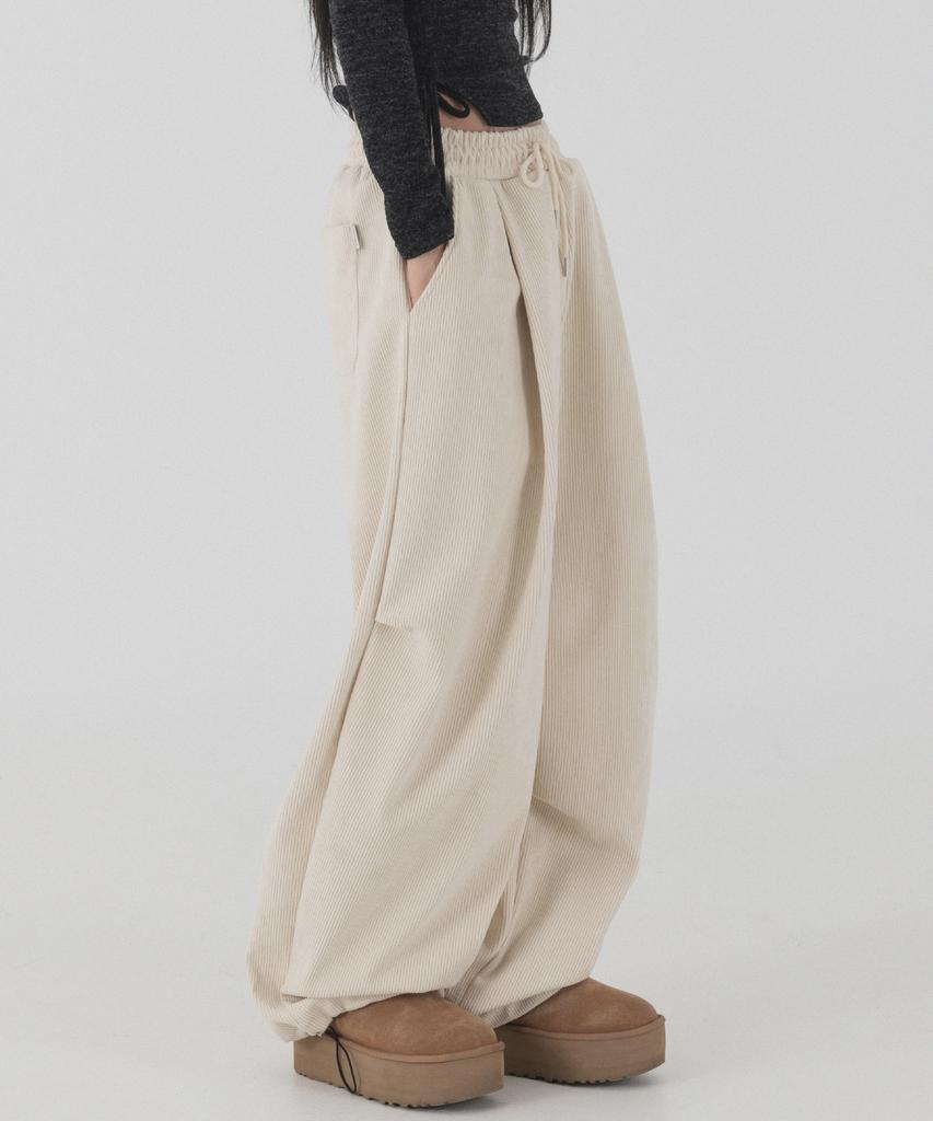 PIANER Corduroy Bonded Wide Parachute Pants (Cream)