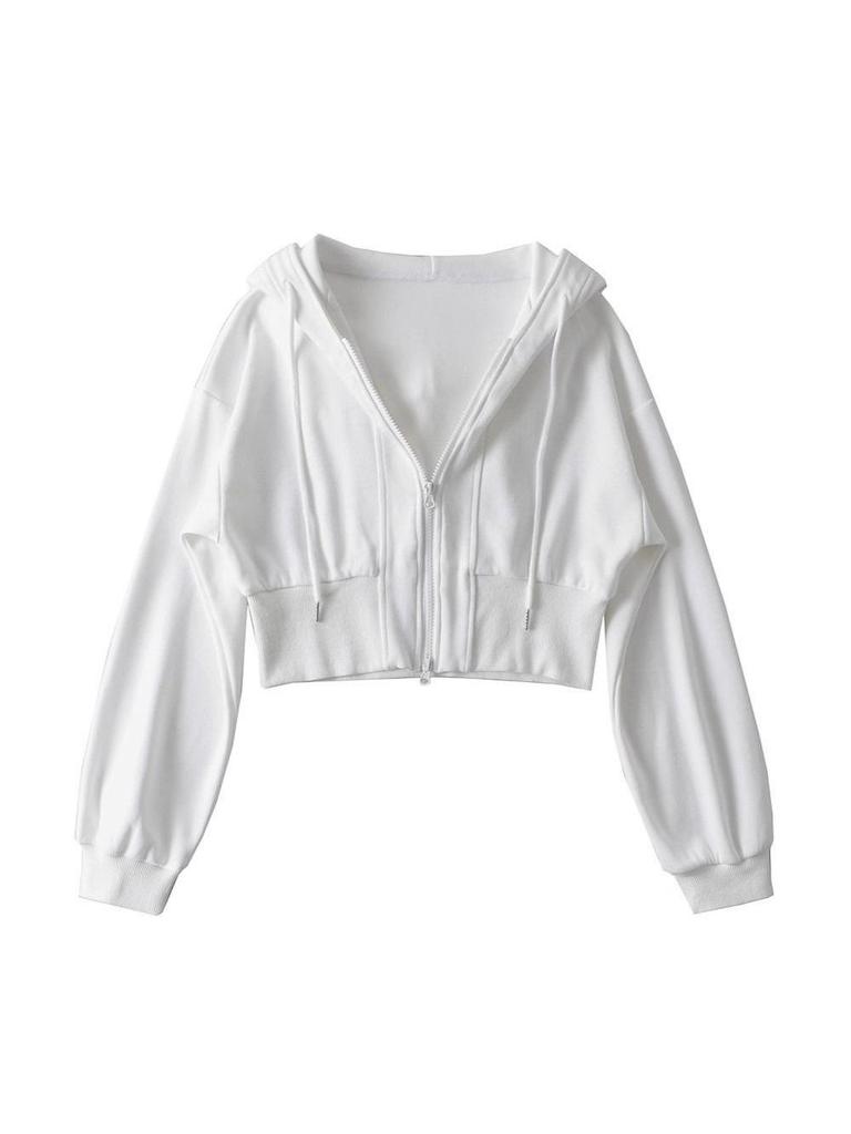 Women's Trendy European & American Double Zipper Hooded Sweatshirt - Solid Color, Loose Fit, High Waist Casual Jacket