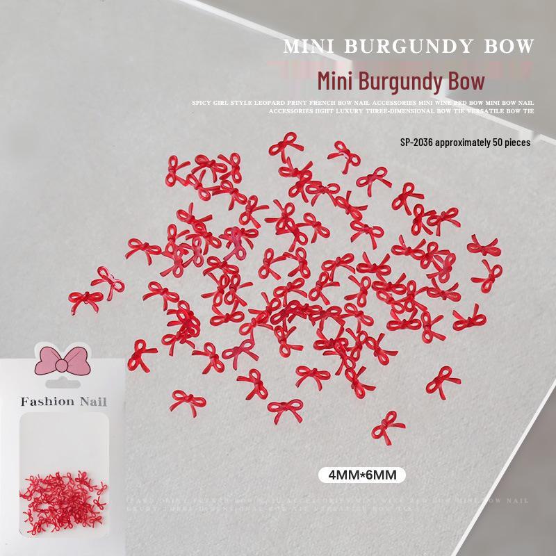 

Mini Burgundy 3D Resin Bowknot Nail Decorations