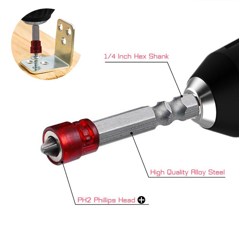 Magnetic Screwdriver Bits 1/4 Inch Hex Shank Drywall Electric Screwdriver Cross-head PH2 Magnetic Screwdriver Woodworking Tools