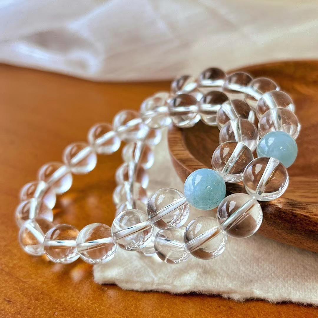 Vintage High Quality Vitreous Natural White Crystal Natural Aquamarine Bracelet Women S Bracelet