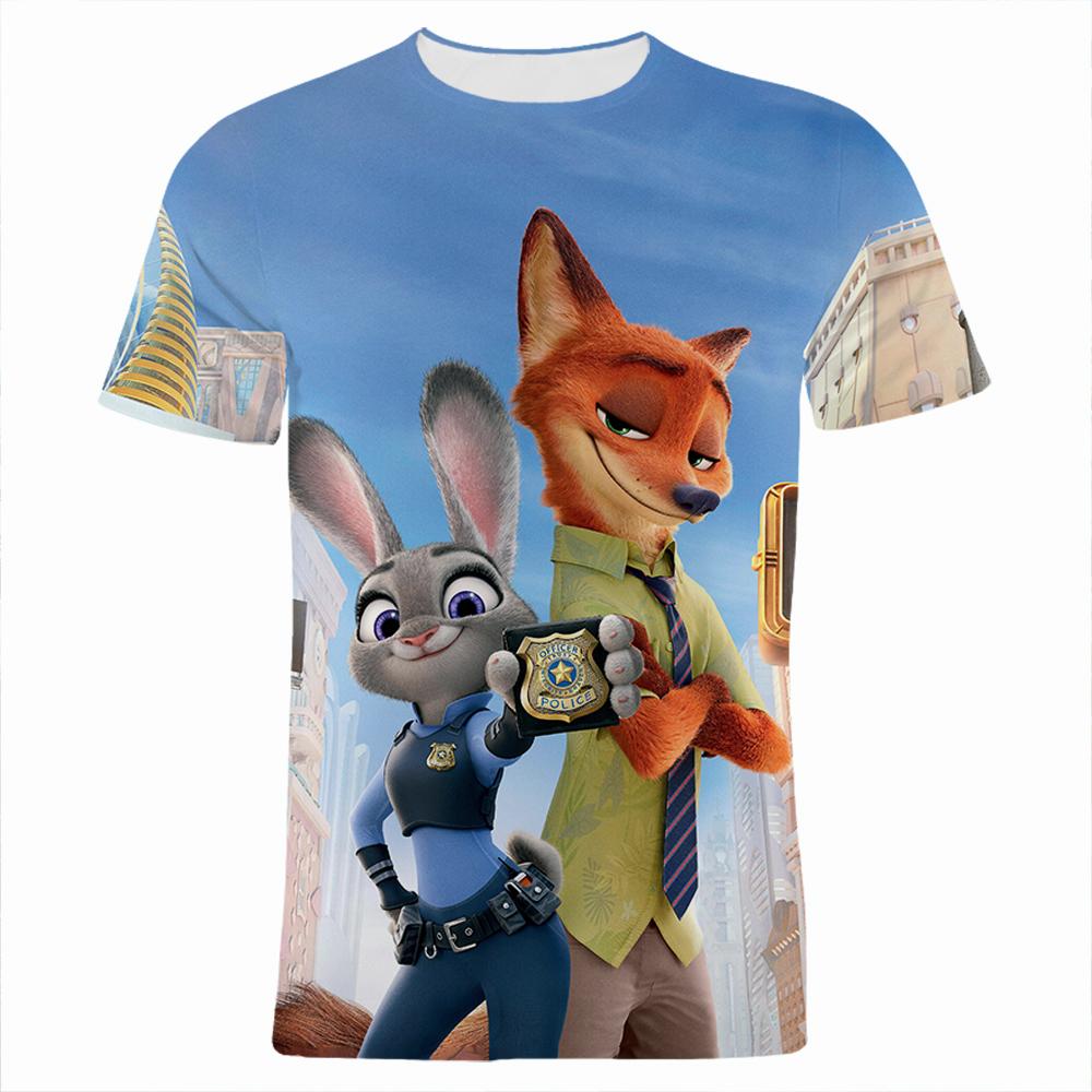 2026 Kids' Loose Fit Crew Neck T-Shirt Summer 'Zootopia' 3D Print Boys' Short Sleeve Cartoon Anime Top