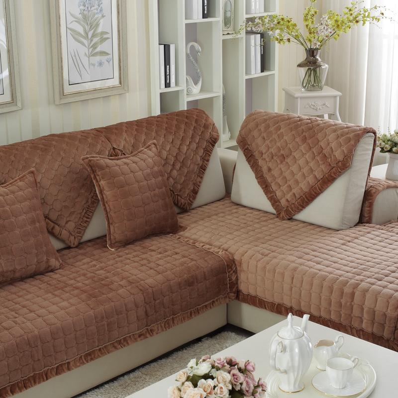 New Sofa Cushion Short Plush Non-slip Thicken Sofa Cover Cushion Flannel Sofa Cover Universal Solid Color Dust-proof Couch Cover