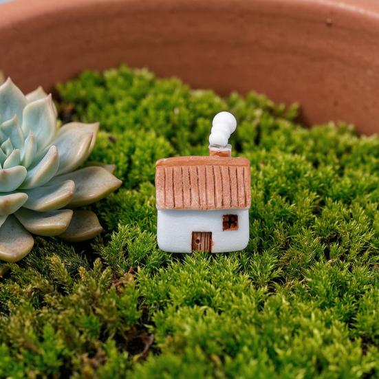 Miniature Resin Houses for Fairy Garden 2Pcs Mini Chimneyed Cottage Figurines, Rural House Building Ornaments DIY Micro Landscape Accessories