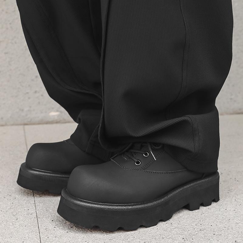 Matte Derby shoes men's senior sense big head black tooling shoes thick sole heightening commuter niche leather shoes 60701-J