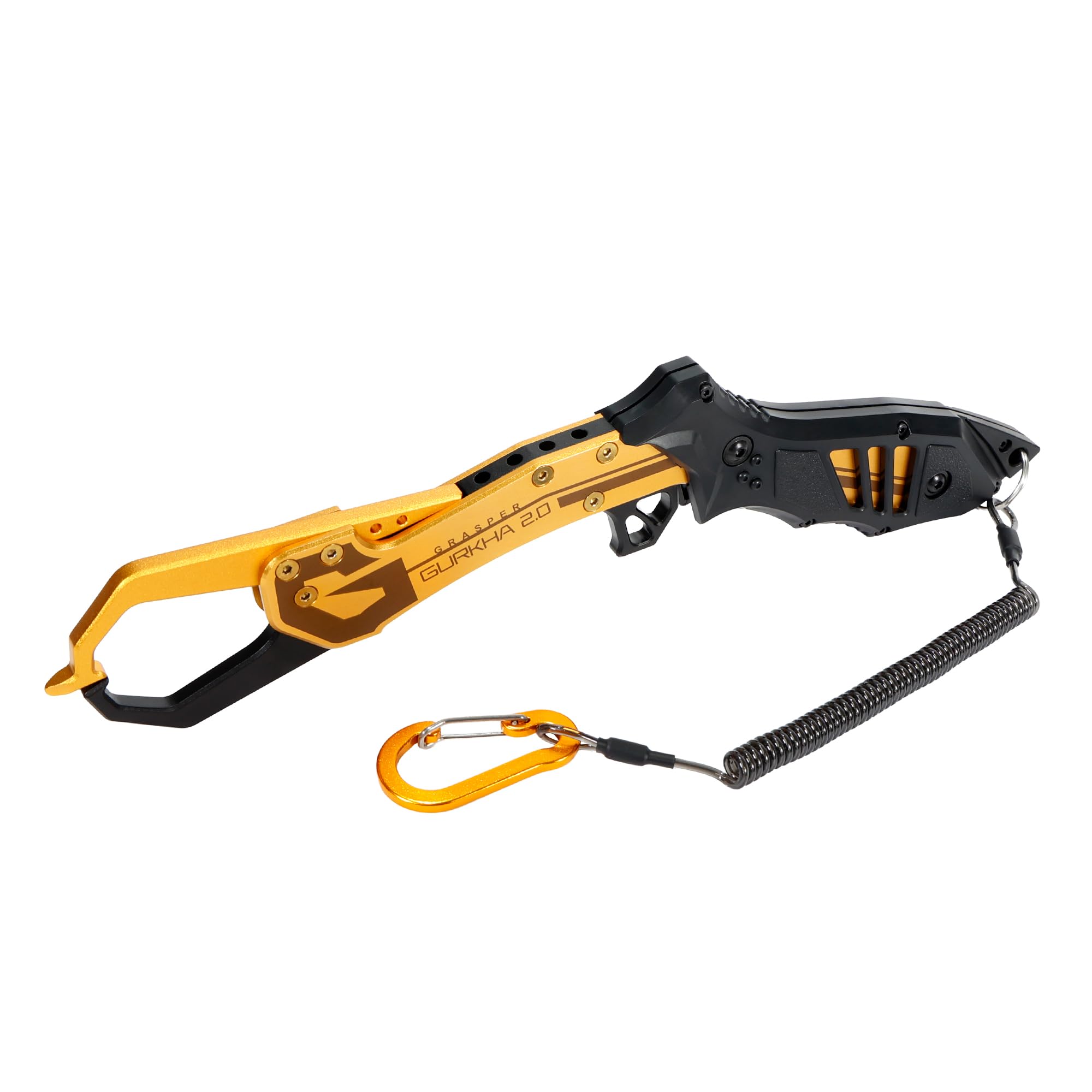 DRESS Grasper Gurkha Fish Grip Twin Gold Fishing Fish Grip with Carabiner and Spiral Boga Aluminum Suitable for Big Fish Cord, Grip, Alloy,