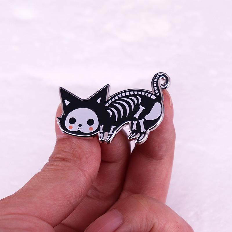 Cute Cat Skull Brooch: Meow Emblem