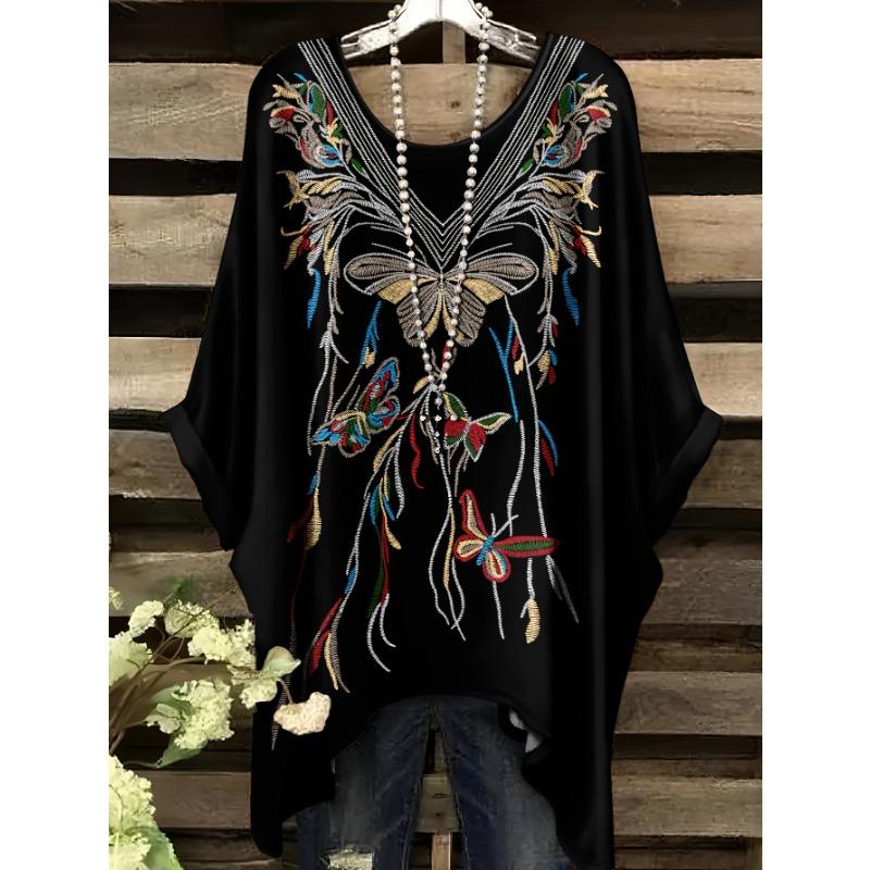

Butterfly pattern all over printed T-shirt large size round neck short sleeves S