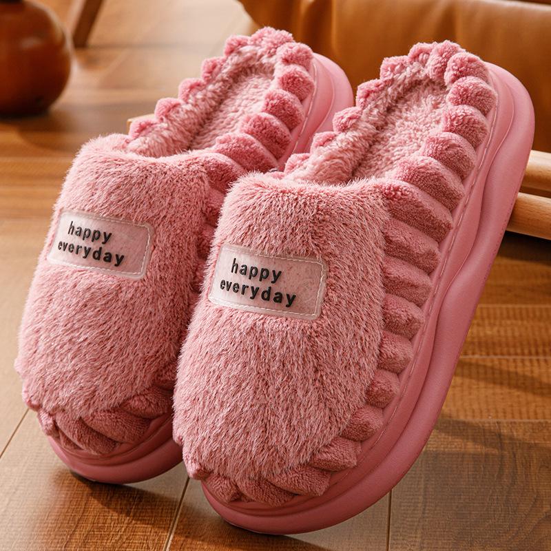 

Winter Plush Cotton Slippers: Non-Slip EVA Soft Sole, Thick Bottom, for Men & Women 38-39 (Fits Size 37-38)