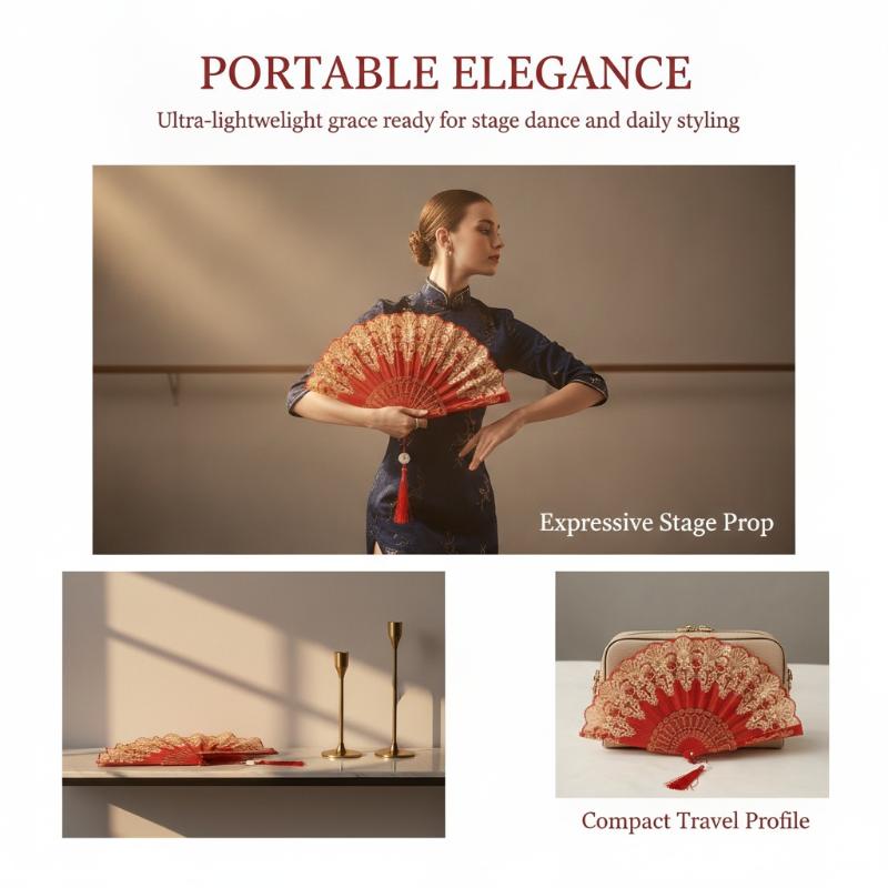 Elegant Chinese Lace Folding Hand Fan with Tassel Vintage Portable Prop for Ancient Costume Shoot Traditional Cultural Events