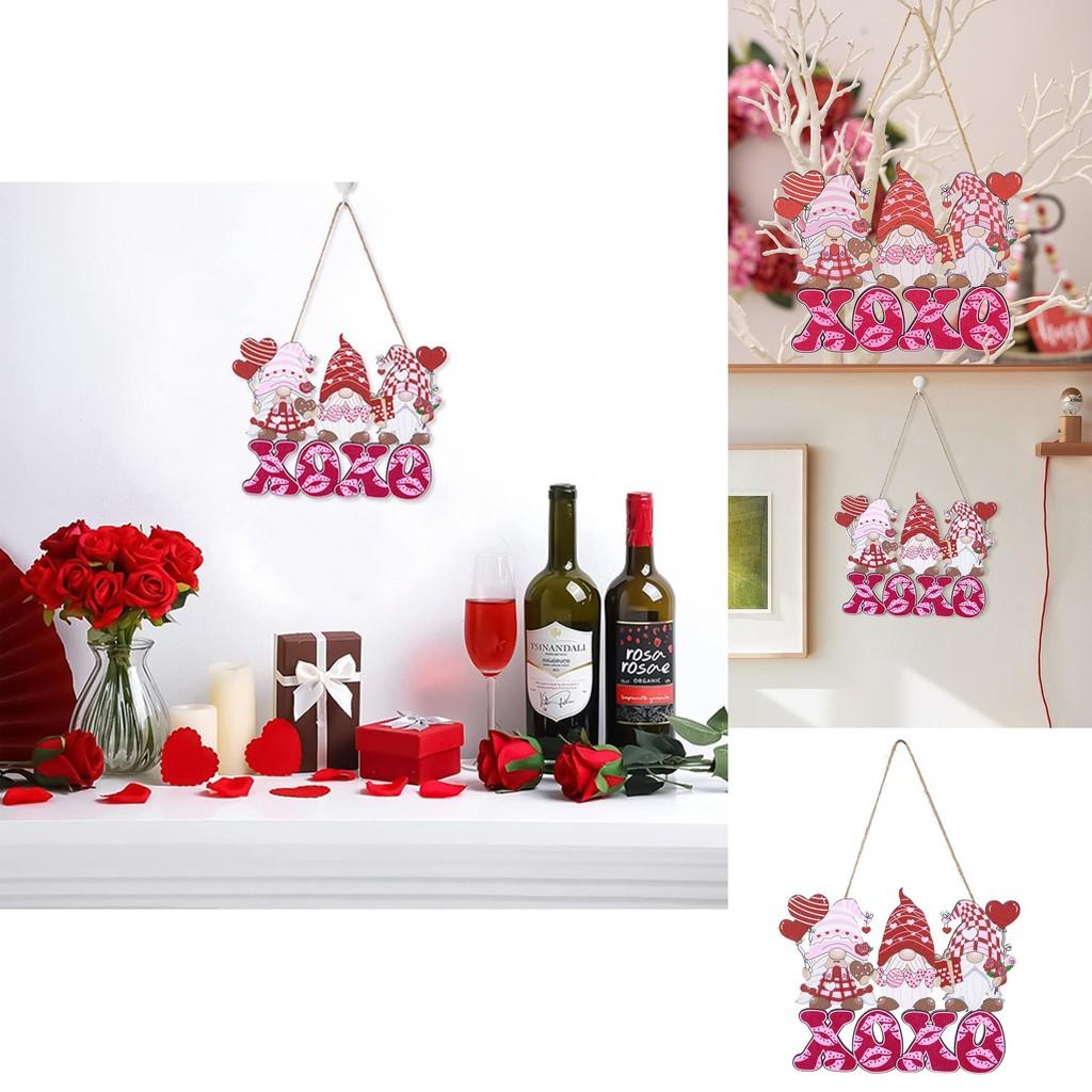Whimsical Pink Wood Gnome Love Hanging Decor Ideal For Valentines Day Celebrations