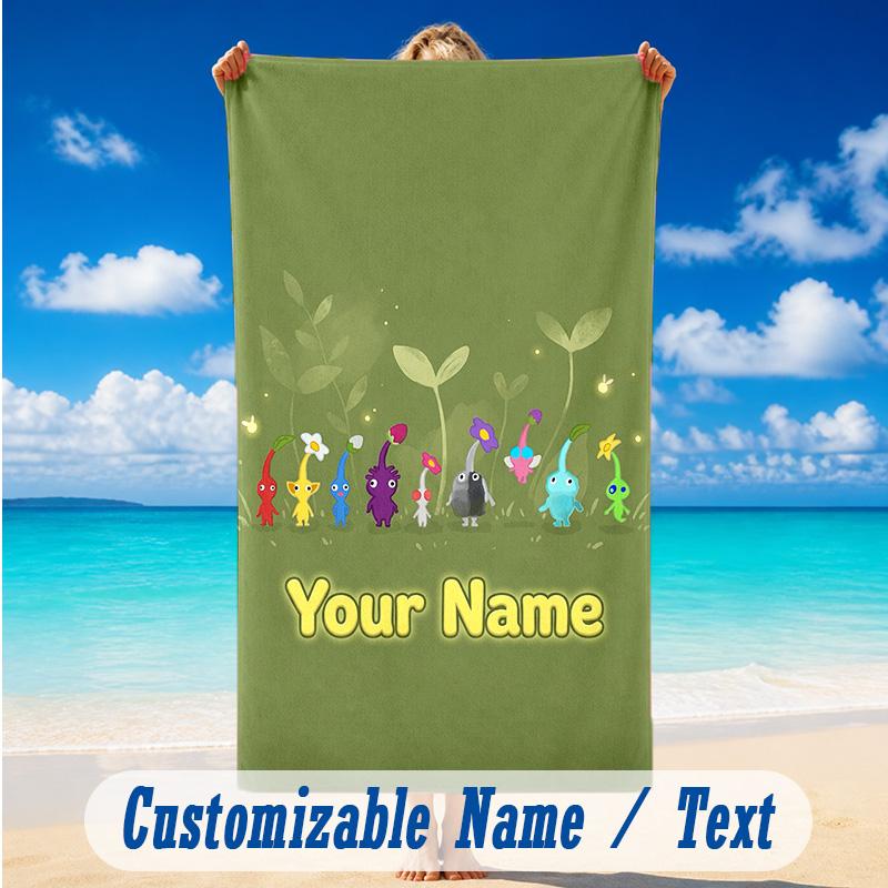 Beach Towel Custom Name Text, Quick Dry Large Towel For Beach HomePikmin
