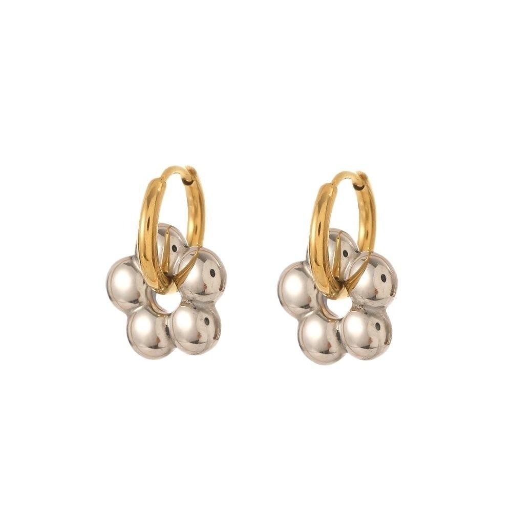 Stainless Steel Flower Hoop Earrings Colorful Ear Buckle Aesthetic Ear Cuffs  Accessories