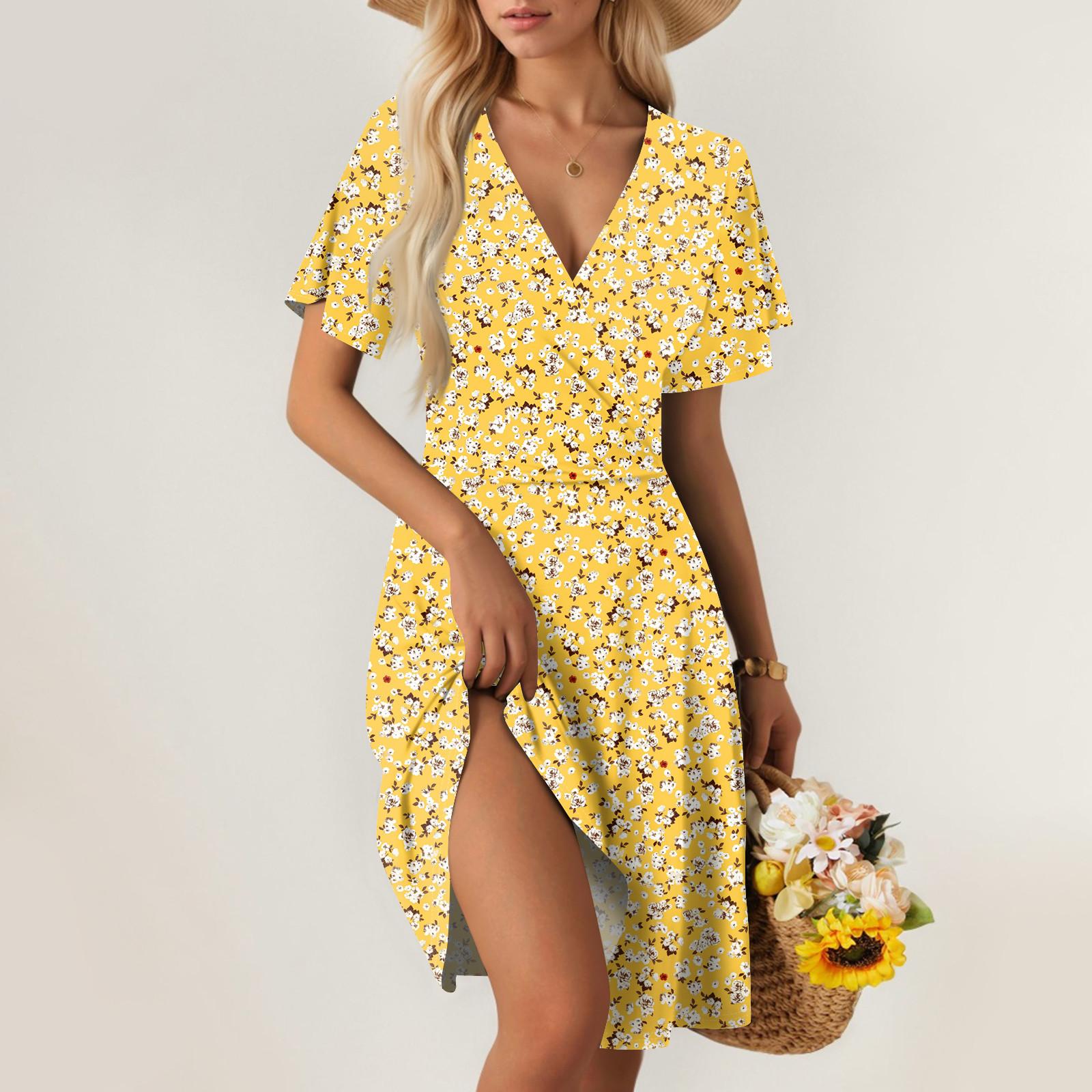 

Женское летнее платье свободного покроя для пляжного отдыха с глубоким V-образным вырезом и коротким рукавом, элегантное платье-рубашка XL