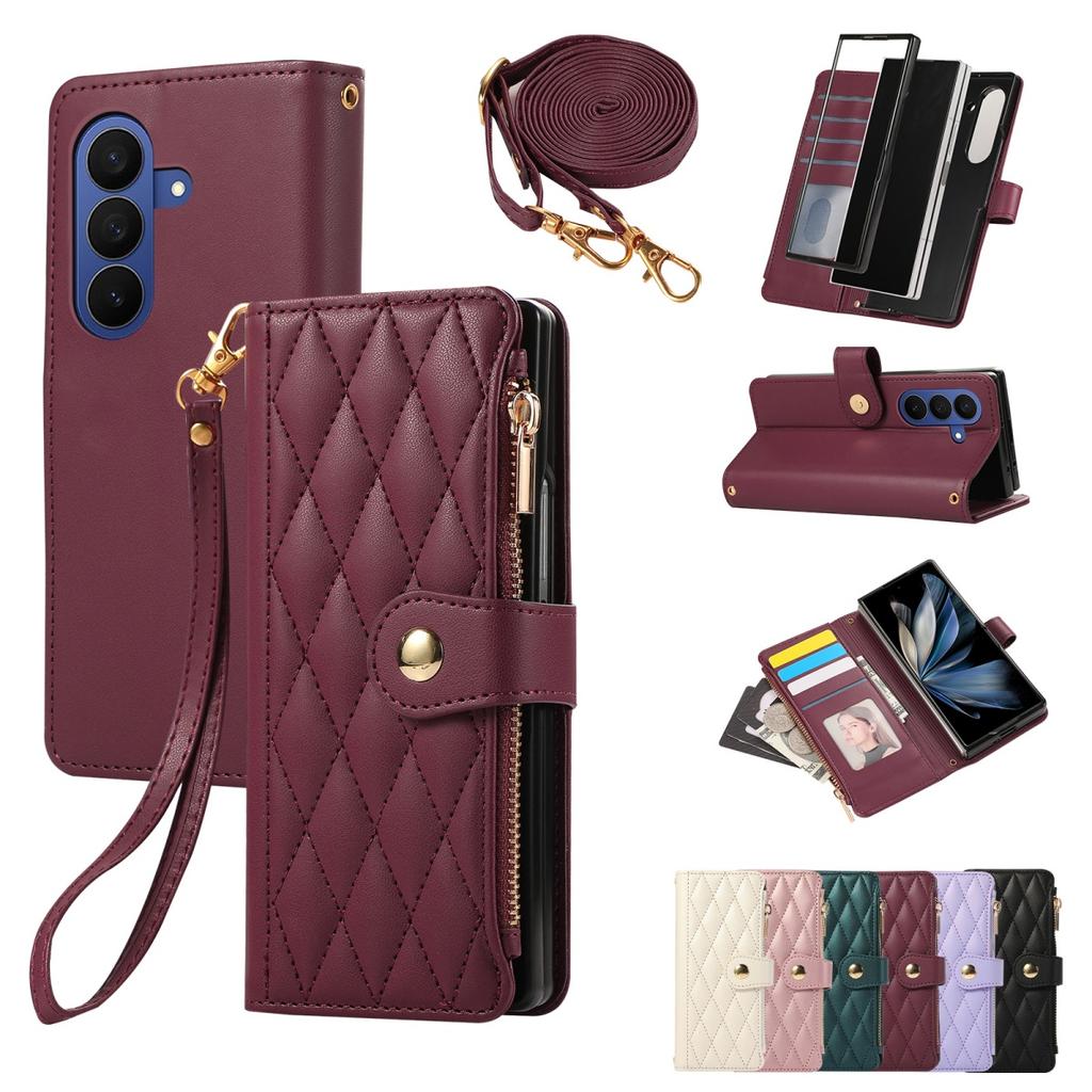 Crossbody Wrist Strap Zipper Wallet Card Holder Phone Case for Samsung Galaxy Z Fold 8 Ultra 7 6 5 4 3 Lanyard PU Leather Cover