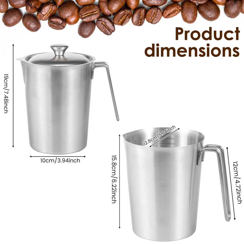 Stainless Steel Water Pitcher with Lid & Handle Large Capacity Cold Drink Kettle Milk Frothing Jug for Beverage Tea Juice Coffee